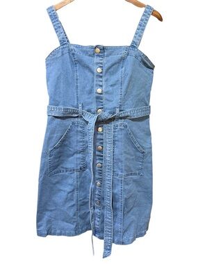 Allegra K Light Blue Denim Button-Front Sundress